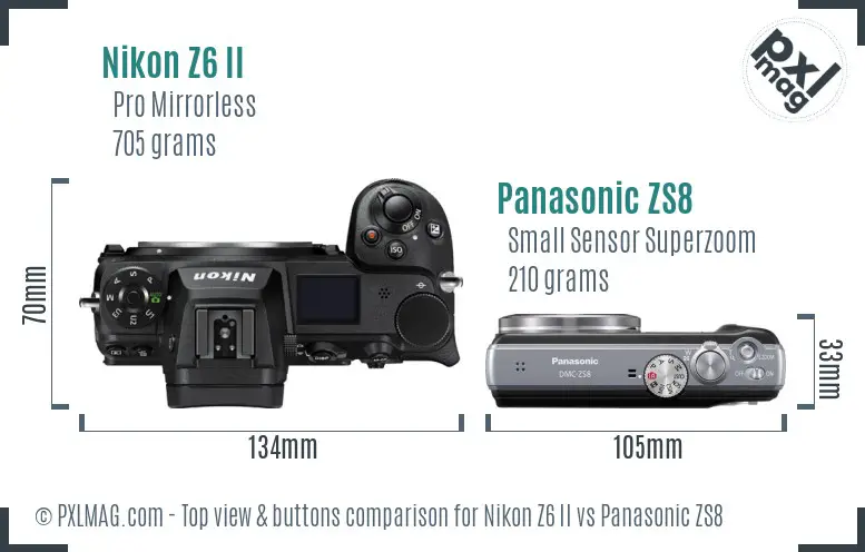 Nikon Z6 II vs Panasonic ZS8 top view buttons comparison