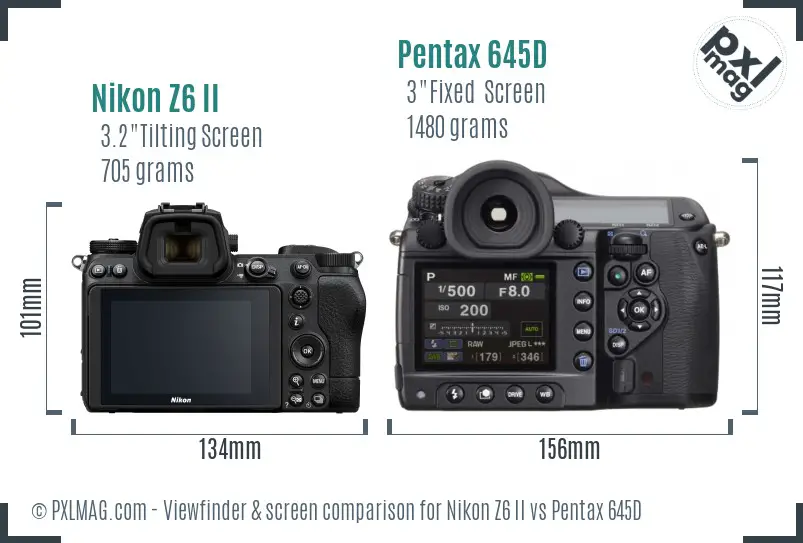 Nikon Z6 II vs Pentax 645D Screen and Viewfinder comparison