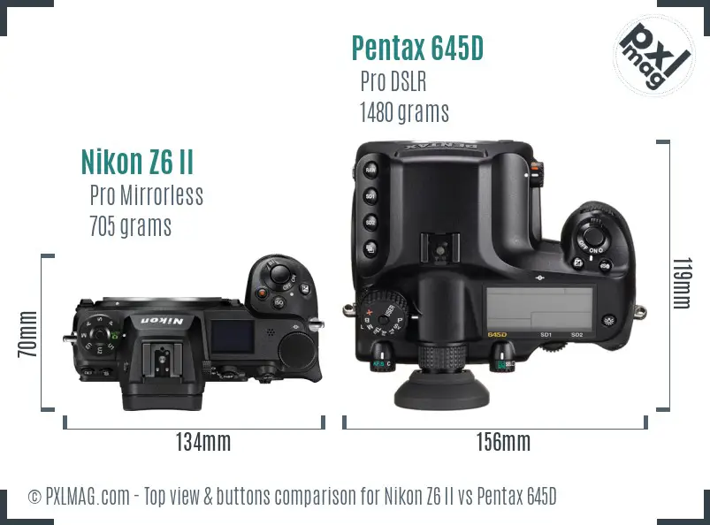 Nikon Z6 II vs Pentax 645D top view buttons comparison