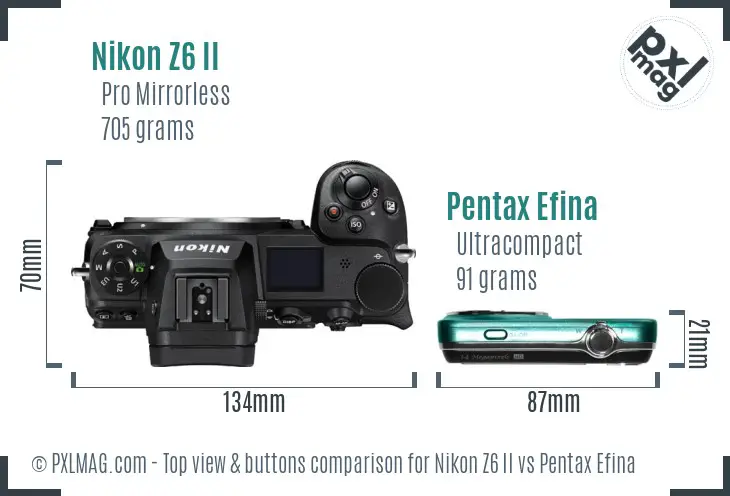 Nikon Z6 II vs Pentax Efina top view buttons comparison
