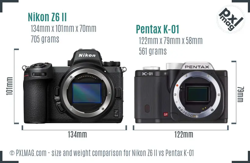 Nikon Z6 II vs Pentax K-01 size comparison