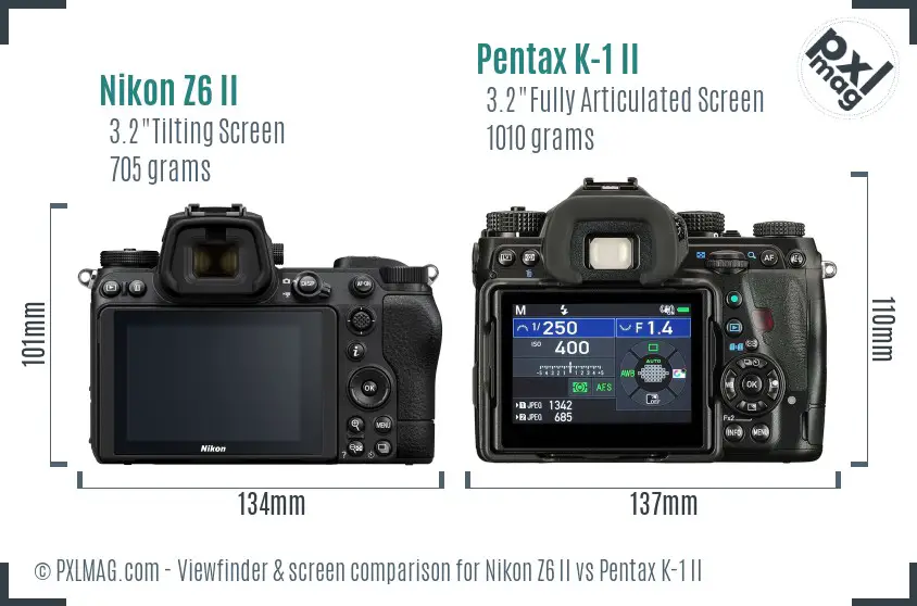Nikon Z6 II vs Pentax K-1 II Screen and Viewfinder comparison