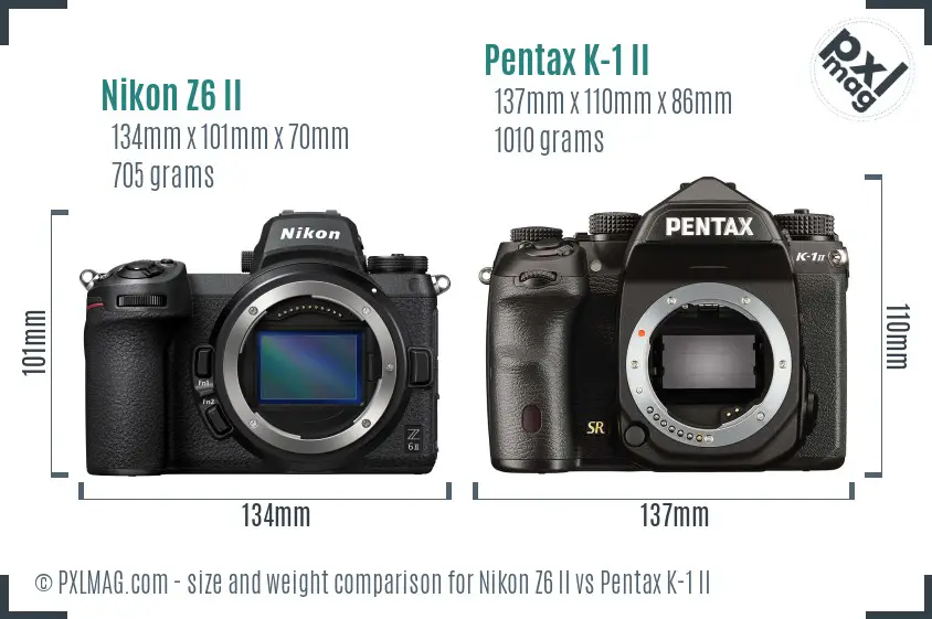Nikon Z6 II vs Pentax K-1 II size comparison