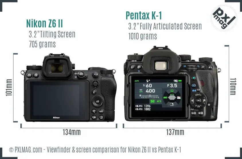Nikon Z6 II vs Pentax K-1 Screen and Viewfinder comparison