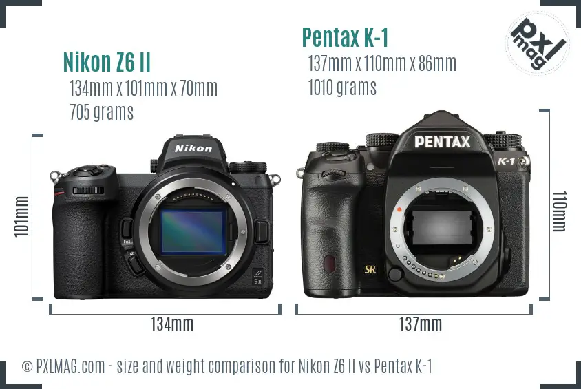 Nikon Z6 II vs Pentax K-1 size comparison