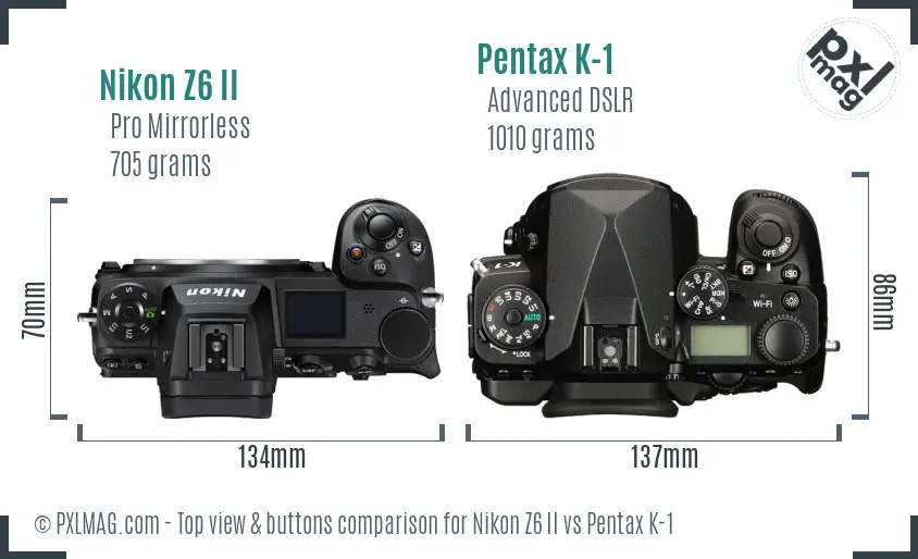 Nikon Z6 II vs Pentax K-1 top view buttons comparison