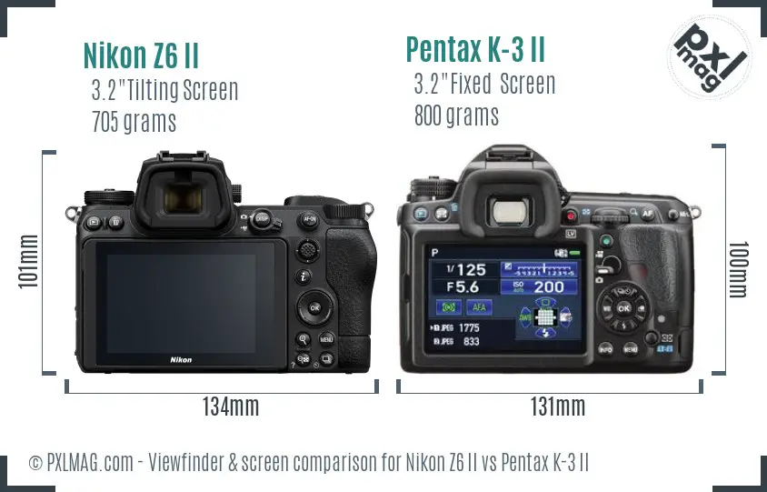 Nikon Z6 II vs Pentax K-3 II Screen and Viewfinder comparison