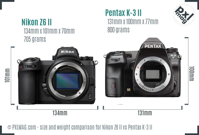 Nikon Z6 II vs Pentax K-3 II size comparison