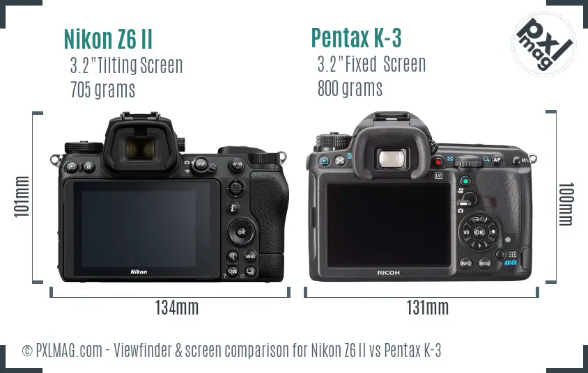 Nikon Z6 II vs Pentax K-3 Screen and Viewfinder comparison