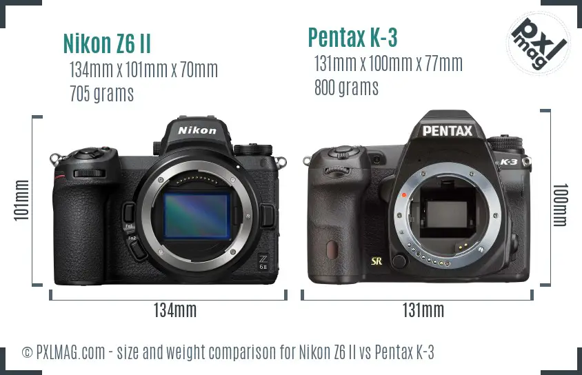 Nikon Z6 II vs Pentax K-3 size comparison