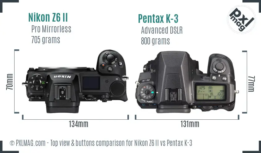 Nikon Z6 II vs Pentax K-3 top view buttons comparison