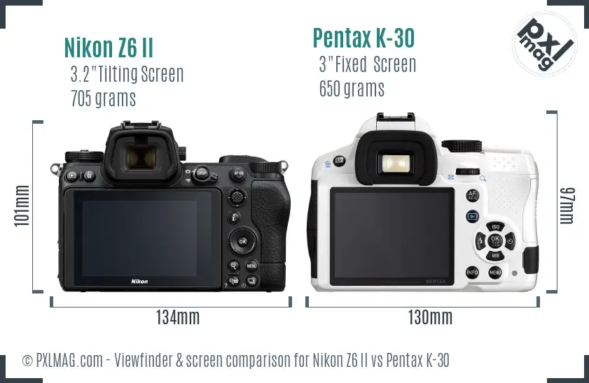 Nikon Z6 II vs Pentax K-30 Screen and Viewfinder comparison