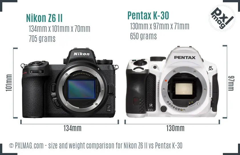 Nikon Z6 II vs Pentax K-30 size comparison