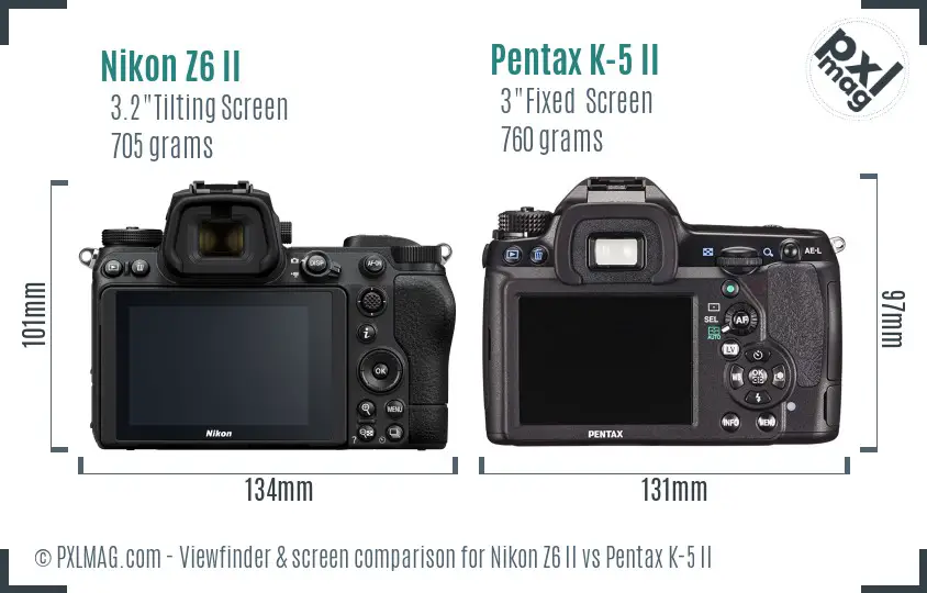 Nikon Z6 II vs Pentax K-5 II Screen and Viewfinder comparison