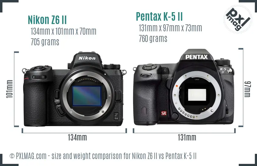 Nikon Z6 II vs Pentax K-5 II size comparison