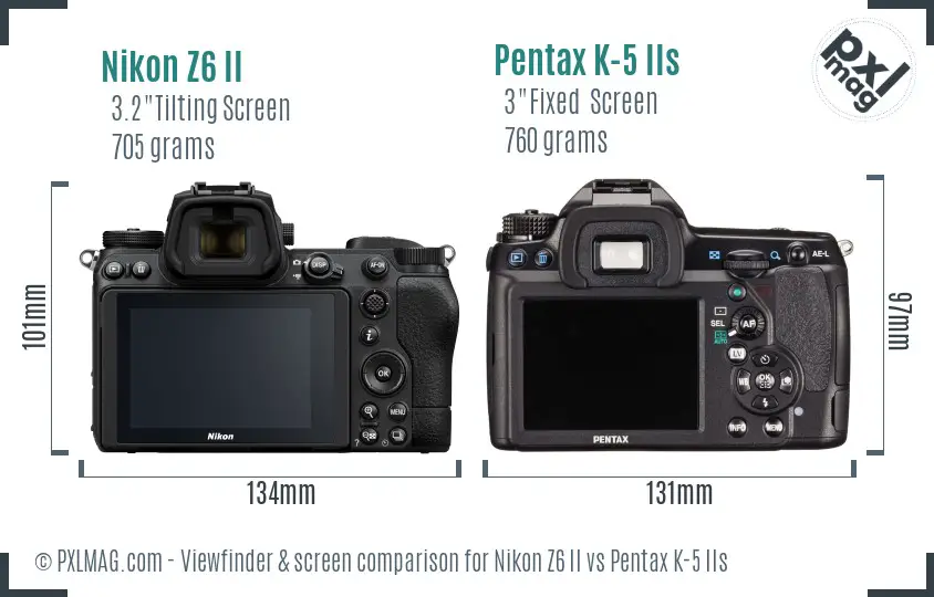 Nikon Z6 II vs Pentax K-5 IIs Screen and Viewfinder comparison