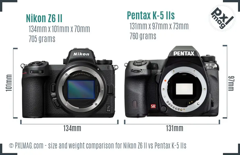 Nikon Z6 II vs Pentax K-5 IIs size comparison