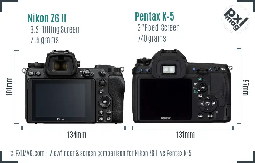Nikon Z6 II vs Pentax K-5 Screen and Viewfinder comparison