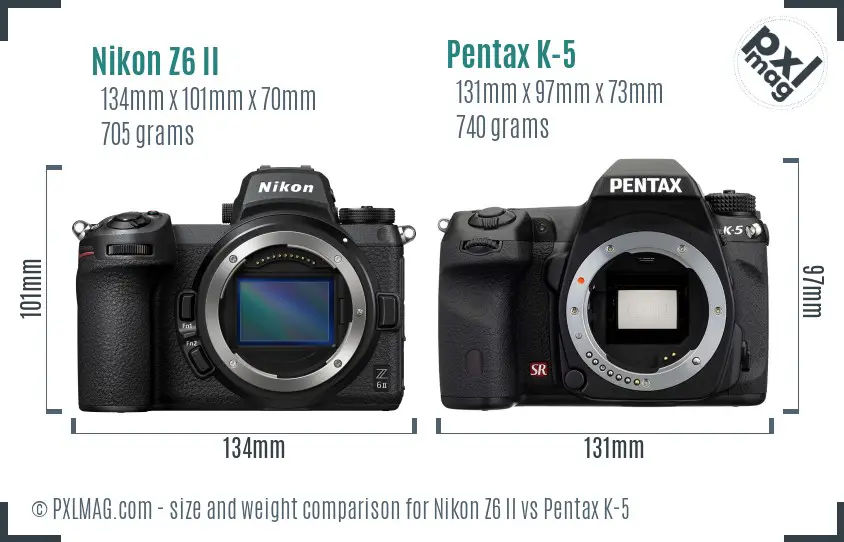 Nikon Z6 II vs Pentax K-5 size comparison
