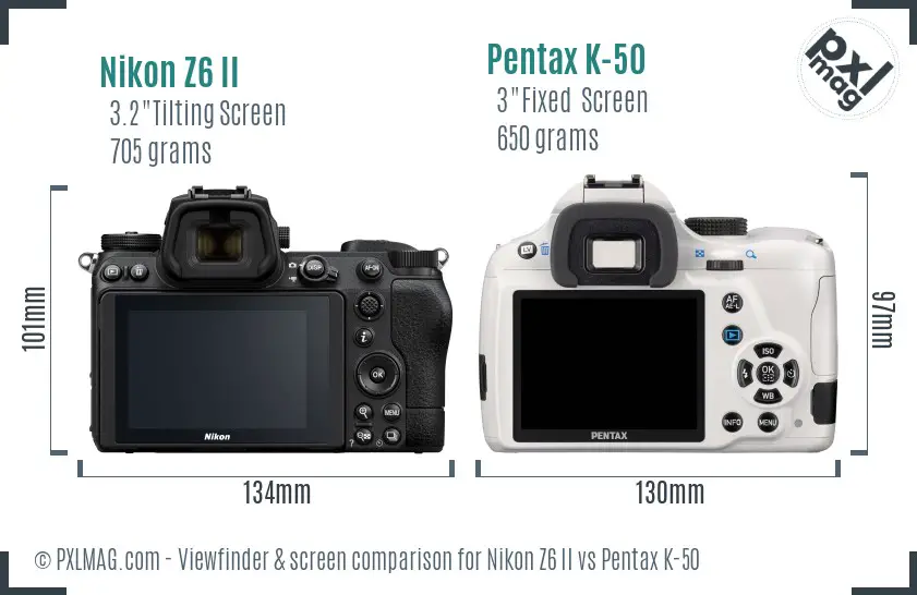 Nikon Z6 II vs Pentax K-50 Screen and Viewfinder comparison