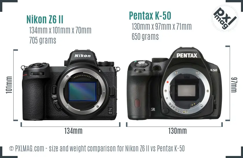 Nikon Z6 II vs Pentax K-50 size comparison