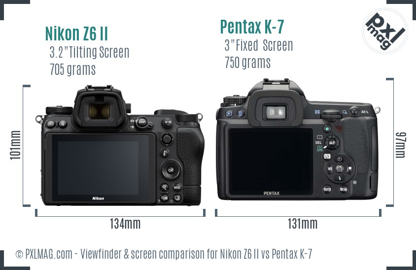 Nikon Z6 II vs Pentax K-7 Screen and Viewfinder comparison