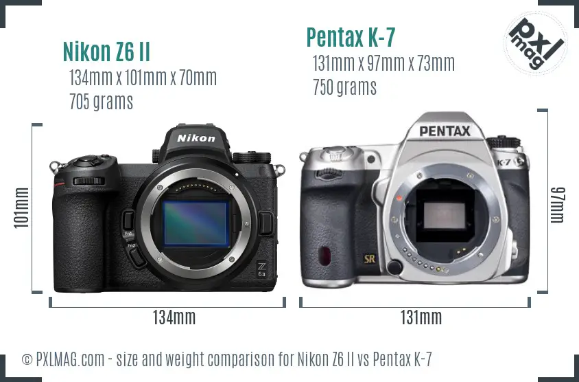 Nikon Z6 II vs Pentax K-7 size comparison