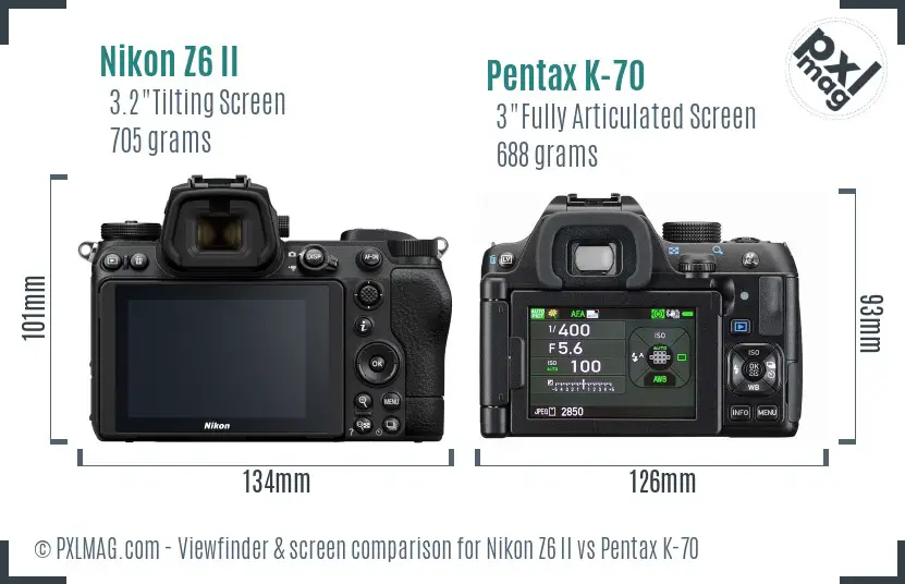 Nikon Z6 II vs Pentax K-70 Screen and Viewfinder comparison