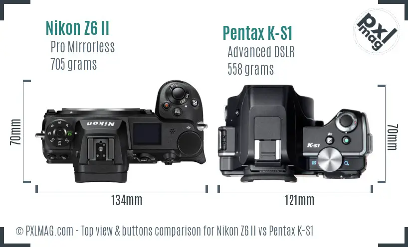 Nikon Z6 II vs Pentax K-S1 top view buttons comparison