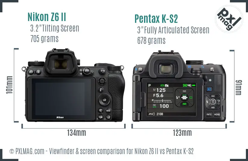 Nikon Z6 II vs Pentax K-S2 Screen and Viewfinder comparison