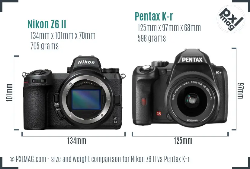 Nikon Z6 II vs Pentax K-r size comparison