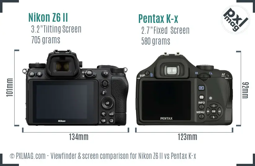 Nikon Z6 II vs Pentax K-x Screen and Viewfinder comparison