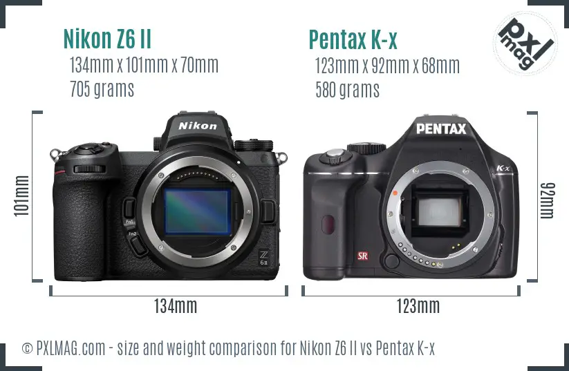 Nikon Z6 II vs Pentax K-x size comparison