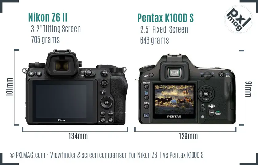 Nikon Z6 II vs Pentax K100D S Screen and Viewfinder comparison