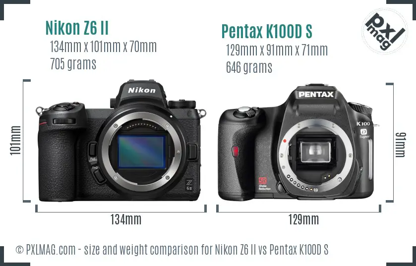 Nikon Z6 II vs Pentax K100D S size comparison