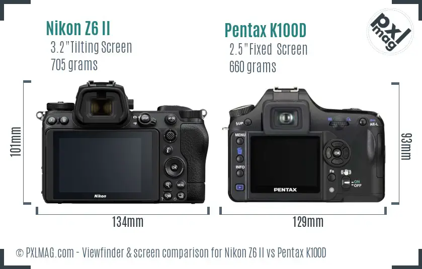 Nikon Z6 II vs Pentax K100D Screen and Viewfinder comparison