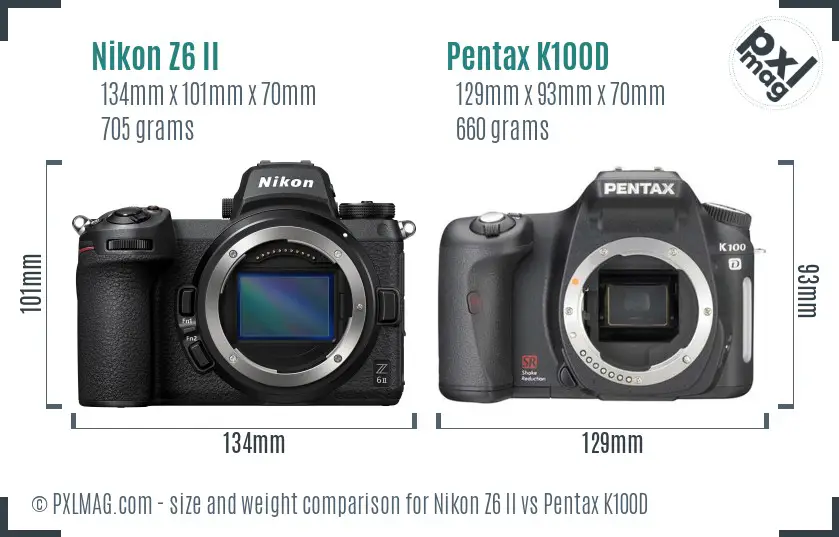 Nikon Z6 II vs Pentax K100D size comparison