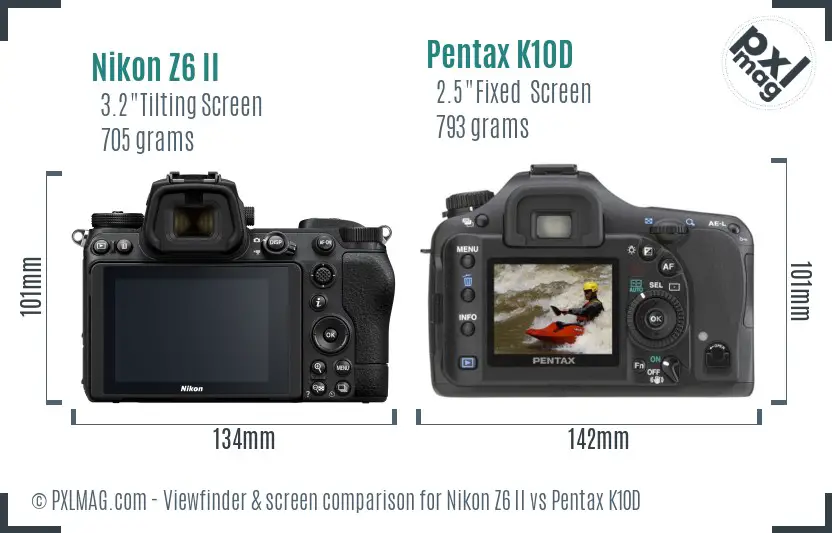 Nikon Z6 II vs Pentax K10D Screen and Viewfinder comparison