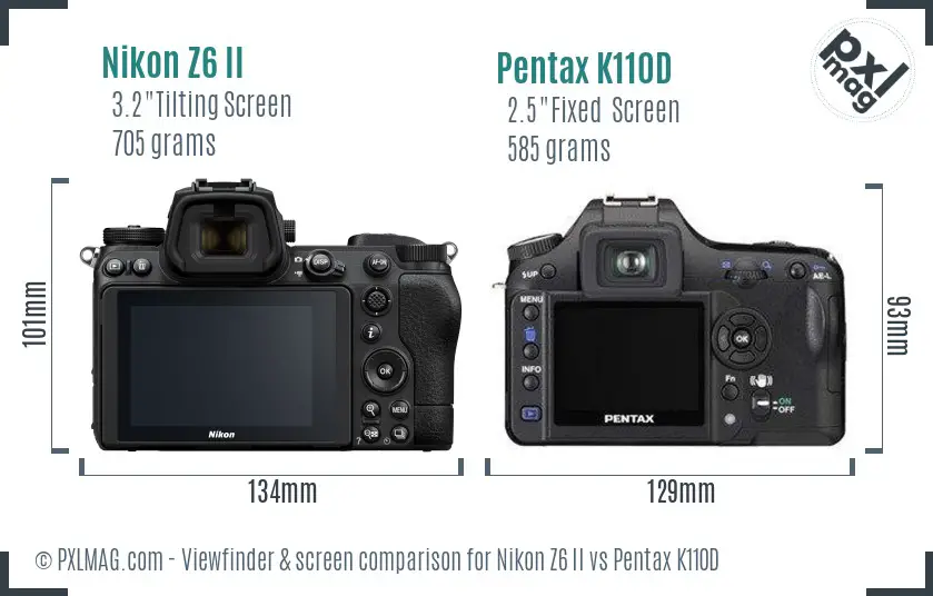 Nikon Z6 II vs Pentax K110D Screen and Viewfinder comparison