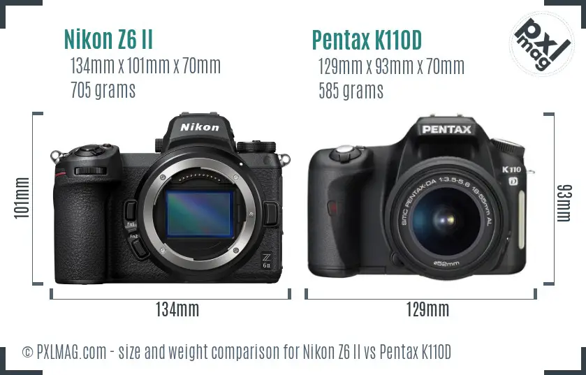 Nikon Z6 II vs Pentax K110D size comparison