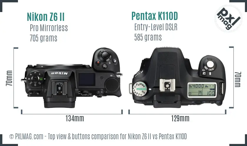 Nikon Z6 II vs Pentax K110D top view buttons comparison