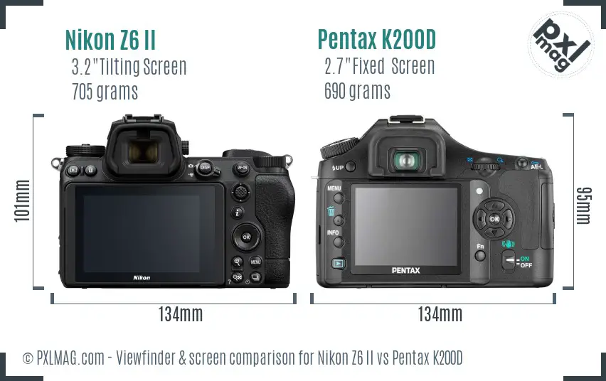 Nikon Z6 II vs Pentax K200D Screen and Viewfinder comparison