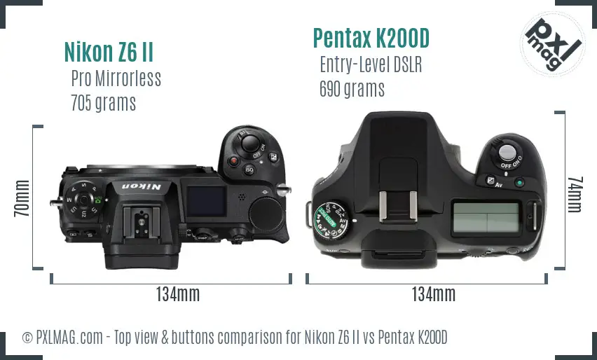 Nikon Z6 II vs Pentax K200D top view buttons comparison