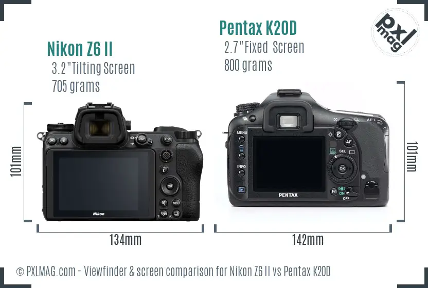 Nikon Z6 II vs Pentax K20D Screen and Viewfinder comparison