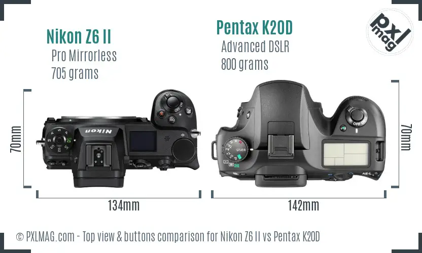 Nikon Z6 II vs Pentax K20D top view buttons comparison