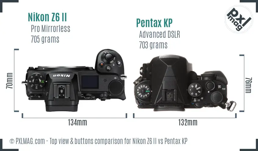 Nikon Z6 II vs Pentax KP top view buttons comparison
