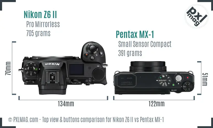 Nikon Z6 II vs Pentax MX-1 top view buttons comparison