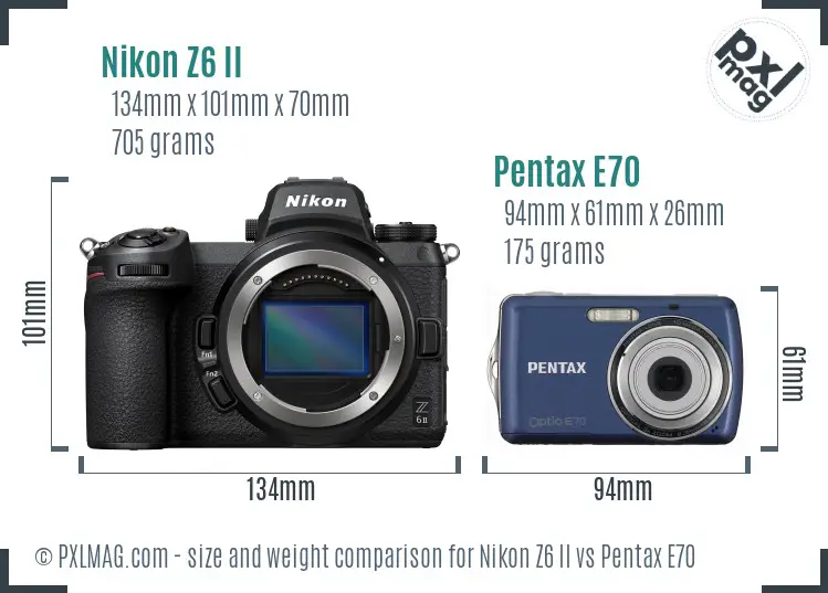 Nikon Z6 II vs Pentax E70 size comparison