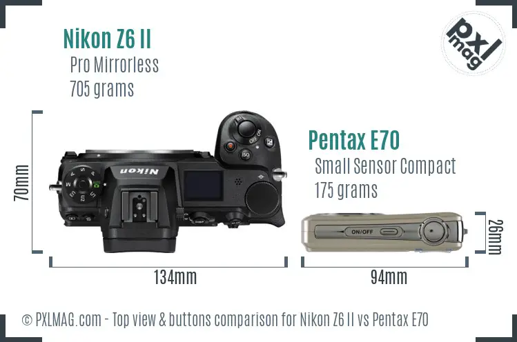 Nikon Z6 II vs Pentax E70 top view buttons comparison