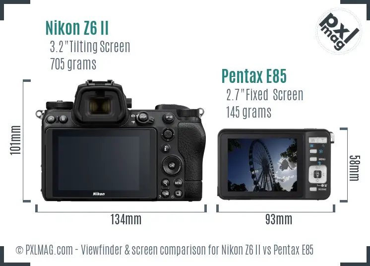 Nikon Z6 II vs Pentax E85 Screen and Viewfinder comparison